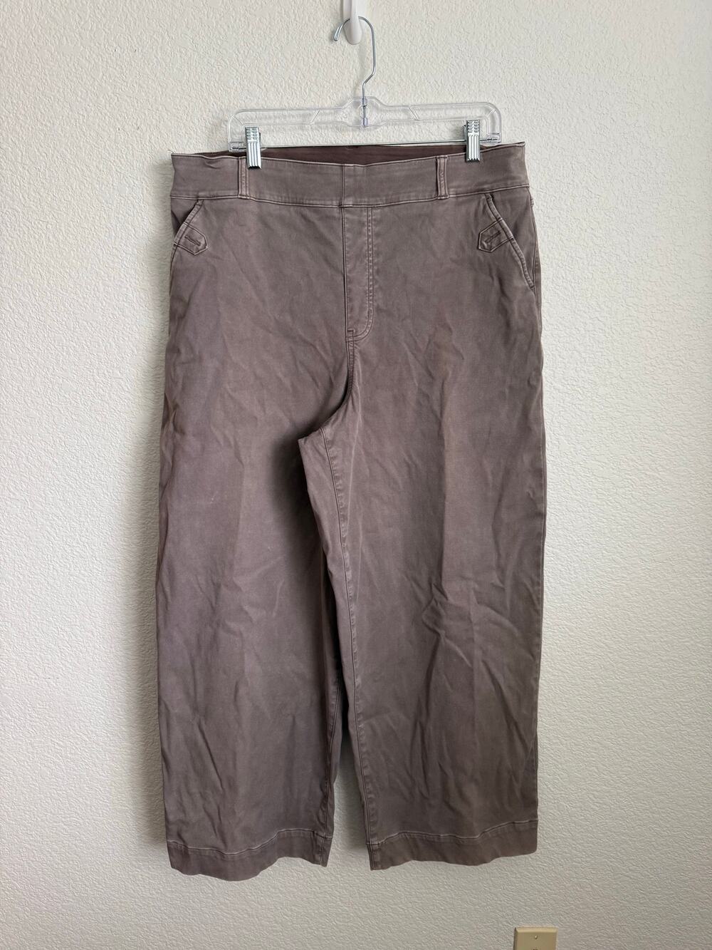 Spanx Jeans Women 2X Brown Wide Leg Elastic Waist FLAW
